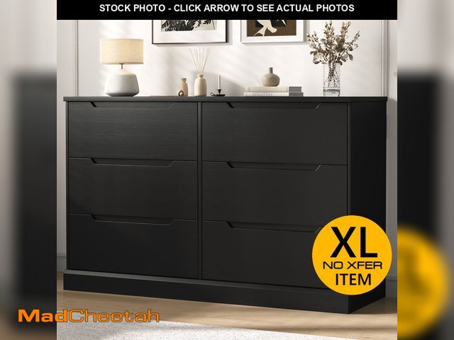 Lot 74-13682404 - Black Dresser 6 Drawer Dresser for Bedroom, Modern Wooden Closet Dresser Living Room Hallway Entrywa...