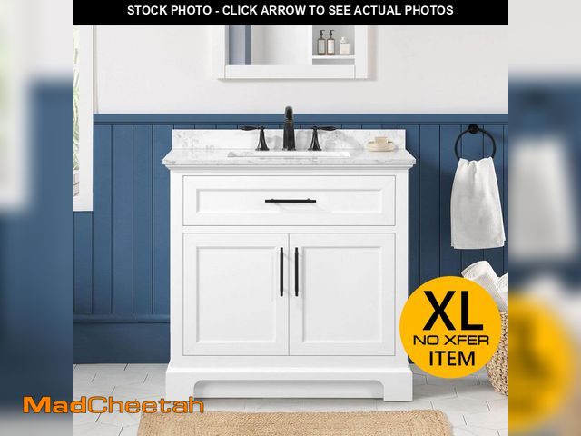Lot 74-13098734 - Home Decorators Collection Doveton 36 in. Single Sink Freestanding White Bath Vanity with White Engi...