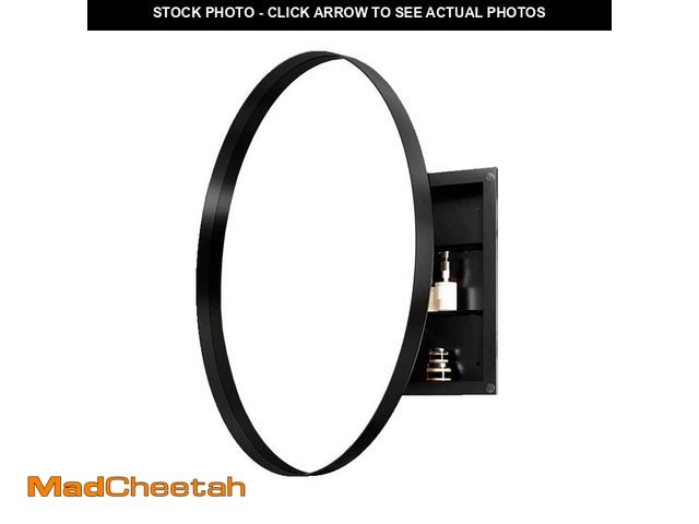 Lot 74-13769974 - Unbranded 31.5 in. W x 31.5 in. H Round Black Iron Framed Wall Mount or Recessed Adjustable Shelves ...