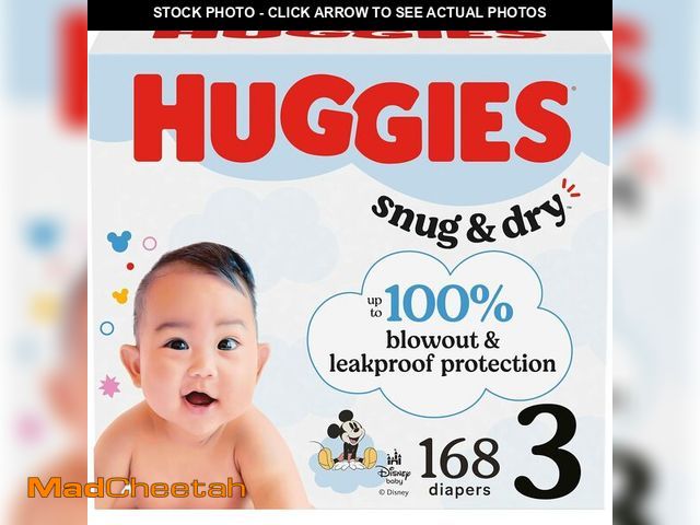 Lot 74-14348801 - Huggies Size 3 Diapers, Snug &amp; Dry Baby Diapers, Size 3 (16-28 lbs), 168 Count, Packaging May Va...