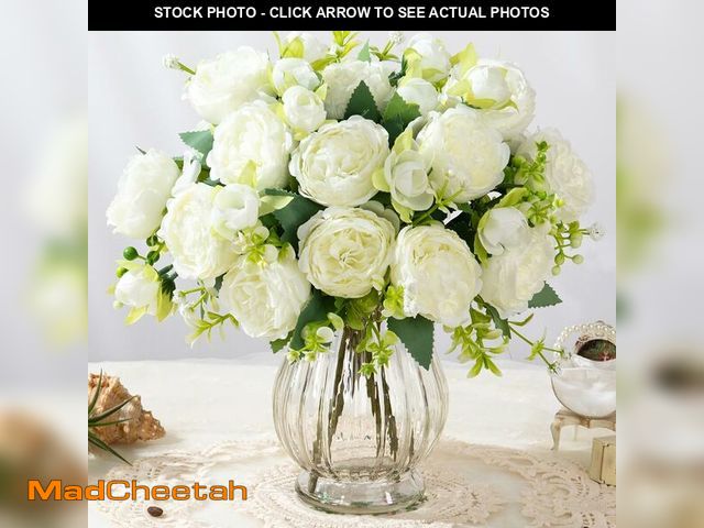 Lot 74-12702118 - JARELING Artificial Peonies Silk Flowers in Glass Vase Faux Flowers Bouquets Modern Penoy Arrangemen...