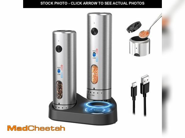 Lot 74-13623286 - CIRCLE JOY Electric Salt and Pepper Grinder Set with Rechargeable Base Upgraded Stainless Steel Auto...