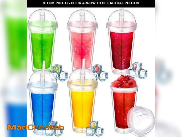 Lot 74-12129305 - Skylety 6 Set 16oz Reusable Clear Plastic Cups with Straws and Lids Double Wall Freezer Tumbler Acry...