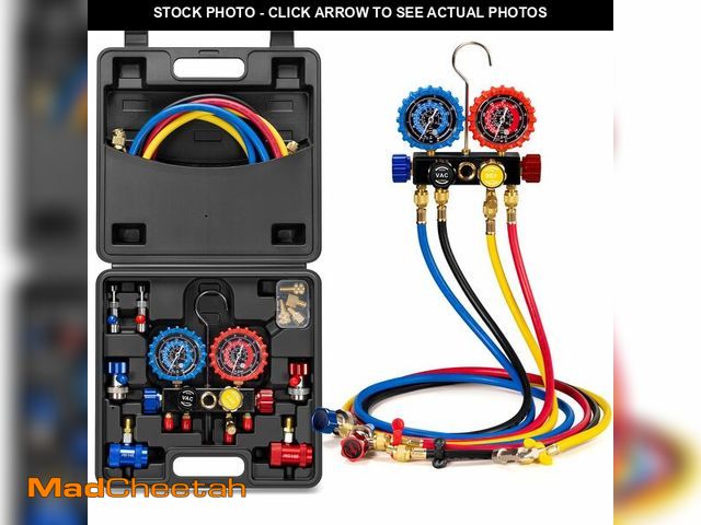 Lot 74-14154555 - VIVOHOME HVAC 4 Way Manifold Gauge Set with R134a R1234yf Quick Couplers and Can Taps, Automotive Re...