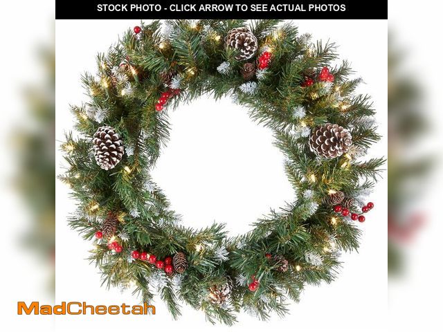 Lot 74-13042301 - National Tree Company Pre-Lit Artificial Christmas Wreath, Green, Frosted Berry, White Lights, Decor...
