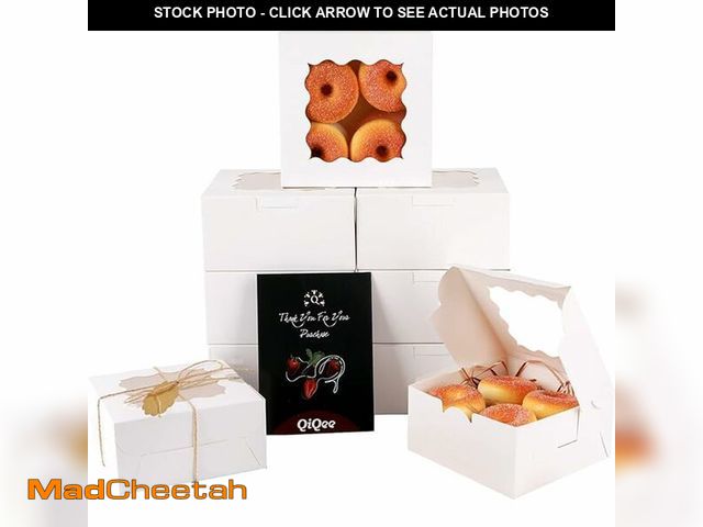 Lot 74-12716320 - qiqee Bakery Box with Window 60packs 6x6x3 White Cookie Boxes Pastry Box for Wedding Favor Birthday ...