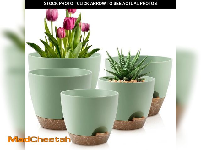 Lot 74-12716328 - QRRICA Plant Pots 10/9/8/7.5/7 Inch Self Watering Pots, Set of 5 Plastic Planters with Drainage Hole...