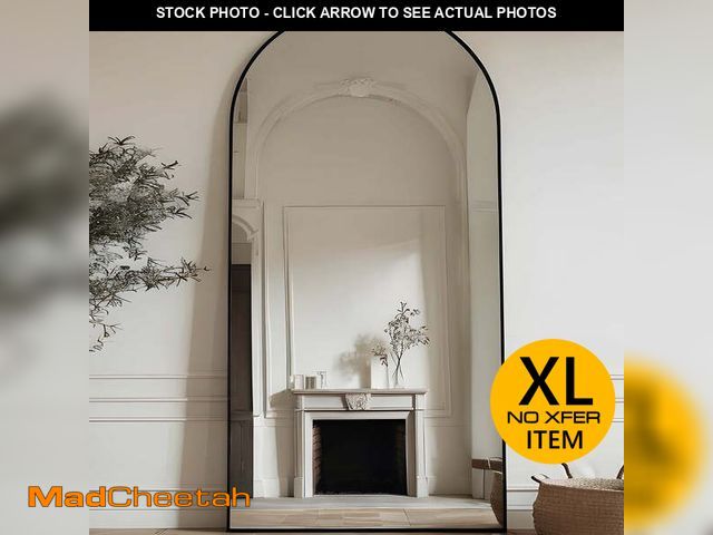 Lot 74-12669371 - Antok 71"x28" Arched Full Length Floor Mirror with Stand, Aluminum Frame, Black - UNUSED