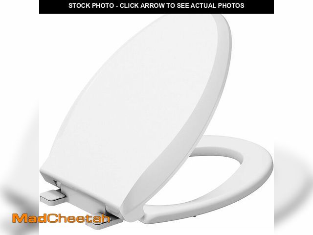 Lot 74-13733692 - Durable Elongated Toilet Seat with Slow Soft Close - Easy to Install and Clean, Never Loosens - Whit...