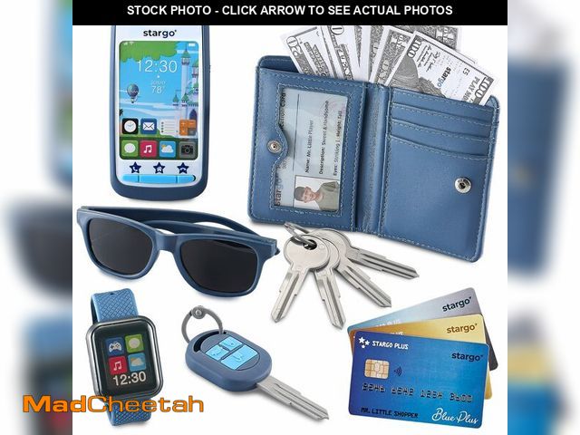 Lot 74-14300962 - Play Wallet for Boys with Money and Pretend Play Toys, Cellphone, Smartwatch, Keys, Sunglasses, Todd...