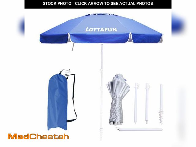 Lot 74-14269633 - LOTTAFUN 6ft Beach Umbrella - Heavy Duty Wind Resistant UV 50+ Portable Sun Shade with Sand Anchor &...