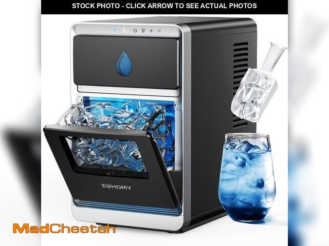 Lot 74-13269112 - EUHOMY 9.4 in. 27 lbs. Crescent Ice Portable Countertop Ice Maker in Black with 3-Ice Sizes, Ice Sco...