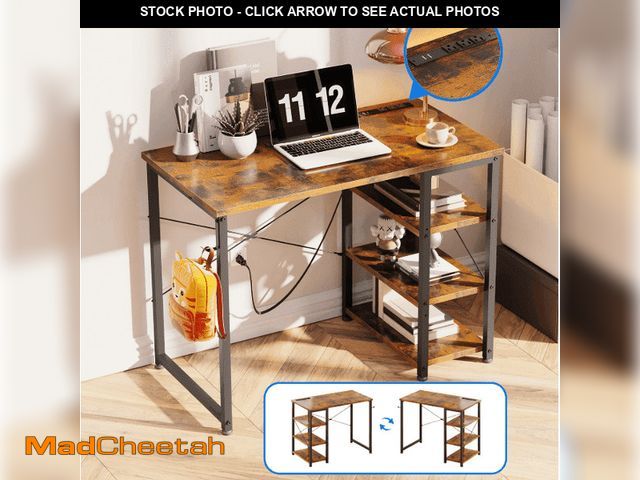 Lot 74-12803631 - Casacomoda 32 inch Computer Desk with 3 Tier Shelves for Small Space, Small Table with Power Outlets...