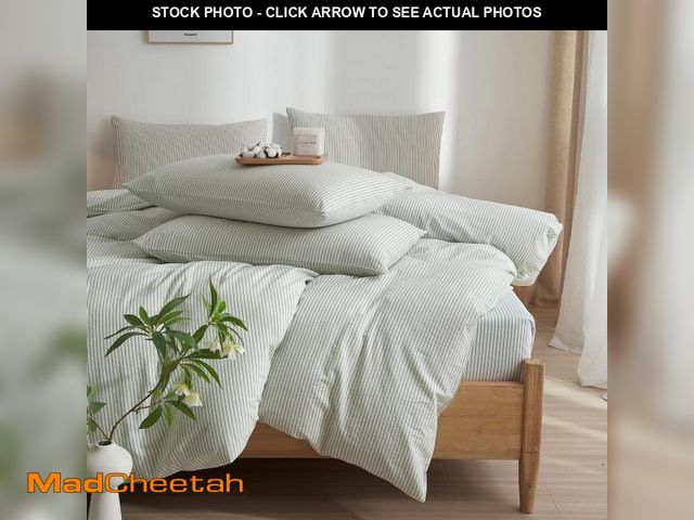 Lot 74-12218792 - MWL Toy Striped Duvet Cover Set Queen Size, 3 Pcs Breathable Durable 100% Washed Cotton Comforter Co...