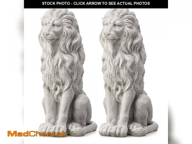 Lot 74-12376676 - Glitzhome 27.75 in. H Oversized MGO White Guardian Sitting Lion Garden Statue (Set of 2) - UNUSED