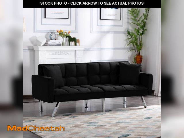 Lot 74-12163433 - (MISSING HARDWARE ) BSHTI Modern Velvet Futon Sofa Bed,Upholstered Tufted Convertible Sofa Sleeper w...