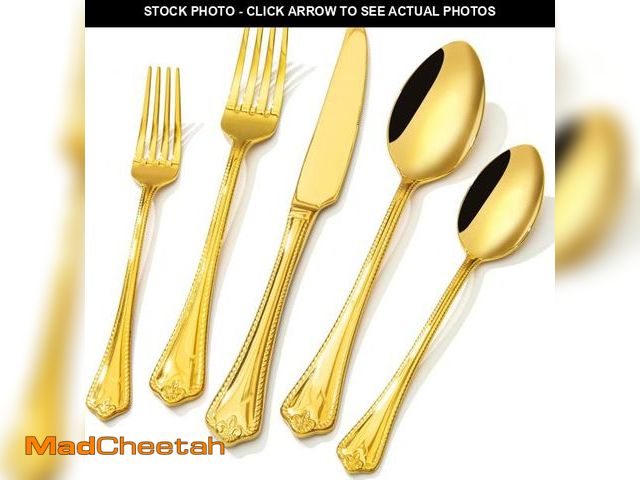 Lot 74-12328199 - (MISSING SOME) KINGSTONE Gold Silverware Set, 60-piece 18/10 Stainless Steel Flatware Set Cutlery Se...