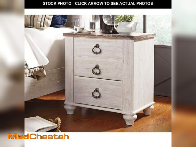 Lot 74-12546191 - Signature DESIGN BY ASHLEY Willowton White/Brown 2-Drawer 23.74 in. W Nightstands - UNUSED