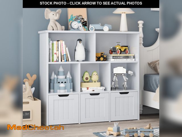 Lot 74-14288775 - Homfa Toy Storage Organizer with 3 Movable Drawers, 5 Cube Kids Bookcase for Playroom, Storage Cabin...