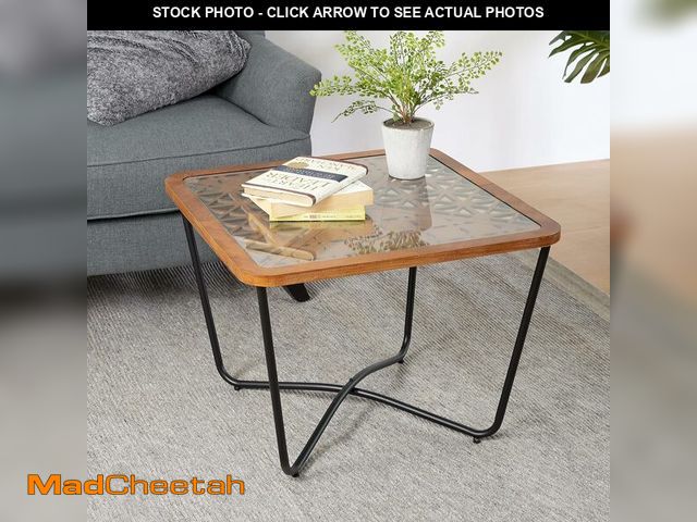 Lot 74-14067166 - Christopher Knight Home Lyle Industrial Coffee Table with Geometric Glass Top, 23.6" Square Modern A...