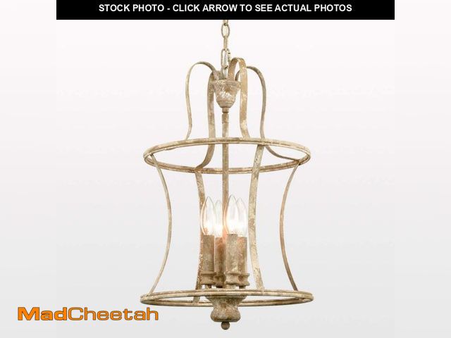 Lot 74-12152663 - TEENYO French Country Lantern Chandelier 4-Light Distressed White Pendant Light Fixtures with Chain ...