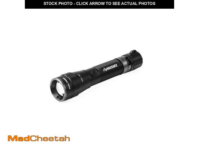 Lot 74-12592292 - *SCRATCHED/MISSING CHARGER* Husky 3000-Lumens Dual Power LED Rechargeable Tactical Focusing Handheld...