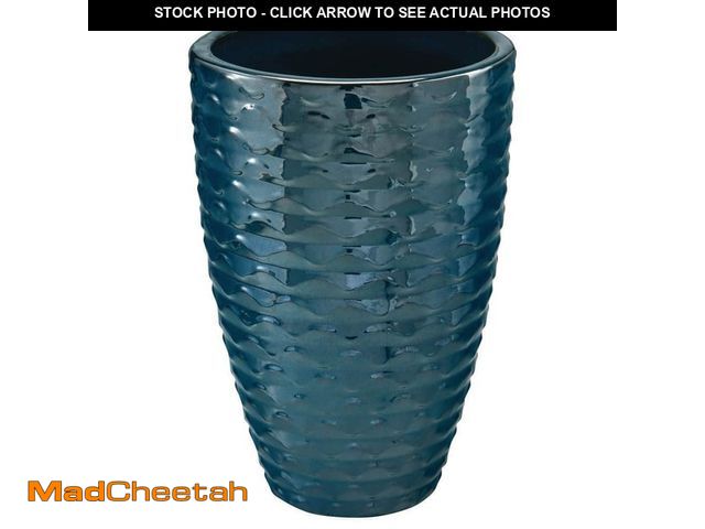 Lot 74-12901024 - Vigoro Dottie 14.3 in. W x 21 in. H Decorative Pots Teal Glazed Ceramic Vase Planter - UNUSED