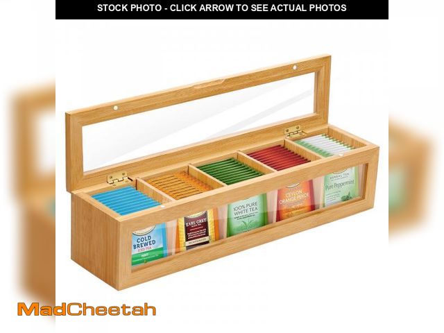 Lot 74-12048681 - DEXLALA Wooden Tea Bag Organizer,Bamboo Tea Box with 5 Compartments,Acrylic Window and Magnetic Lid,...