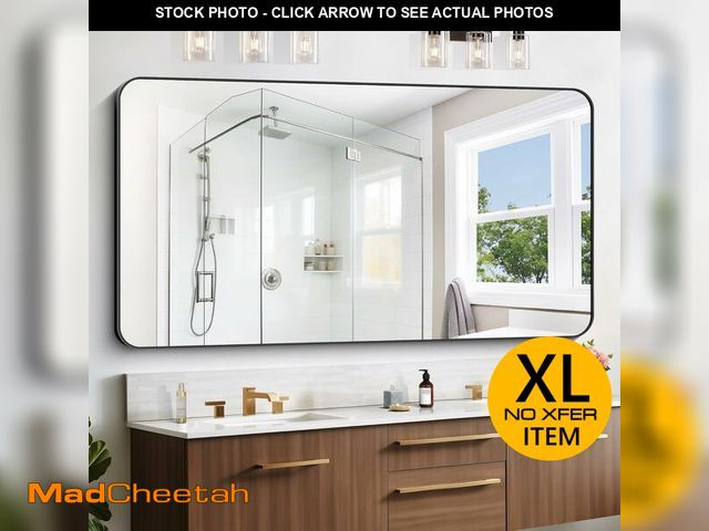 Lot 74-13074454 - CIVENO Large Bathroom Mirror 72x36 inch, Black Rectangle Mirrors with Metal Frame, Rounded Corner Re...