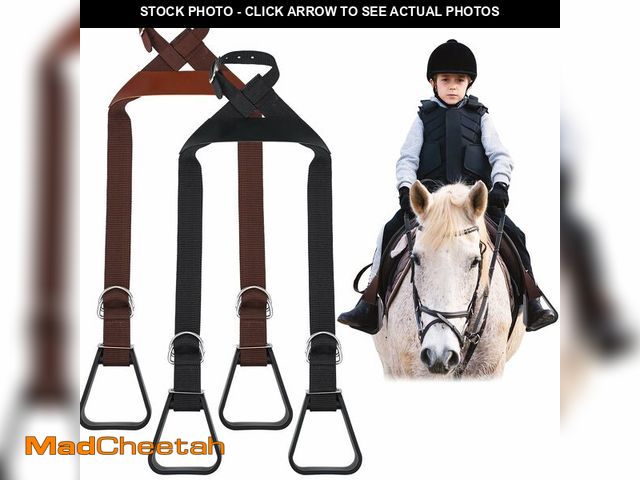 Lot 74-14272292 - Simgoing 2 Pieces Kids Western Stirrups Adjustable Nylon Straps Equestrian Safety Stirrups for Youth...
