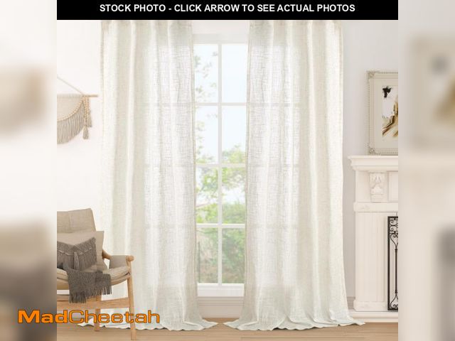 Lot 74-12309090 - LAMIT Cream Linen Boho Curtains 84 inch Length 2 Panels, Light Filtering Semi Sheer Panels Back Tab ...