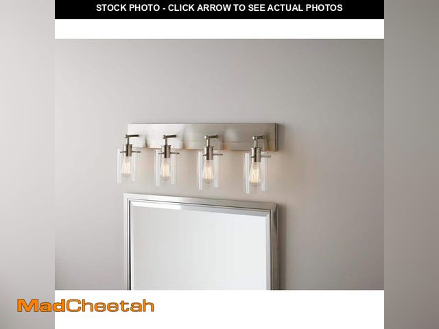 Lot 74-12692406 - *SCRATCHED/MISSING 2 GLOBES* Hampton Bay Regan 29.13 in. 4-Light Brushed Nickel Vanity Light with Cl...