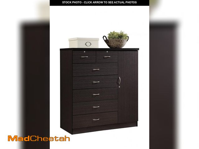 Lot 74-12133783 - Hodedah 7 Drawer Jumbo Chest, Five Large Drawers, Two Smaller Drawers with Two Lock, Hanging Rod, an...