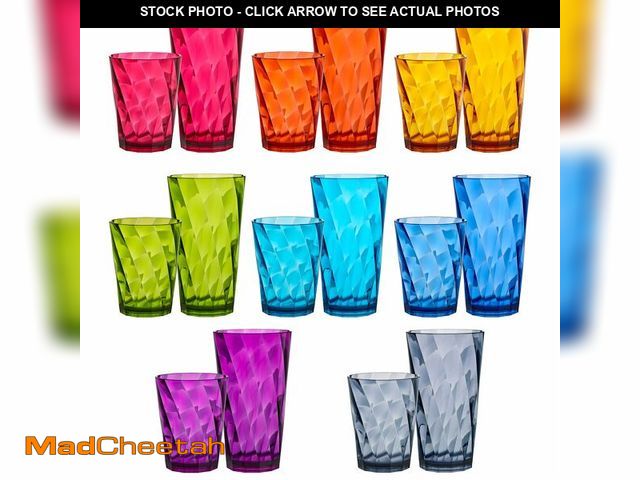 Lot 74-12706948 - US Acrylic Optix Plastic Reusable Drinking Glasses (Set of 16) 14oz Rocks &amp; 20oz Water Cups in J...