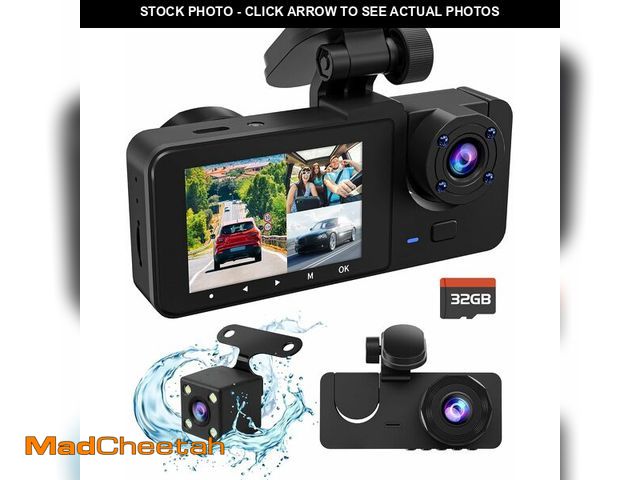Lot 74-10899523 - Dash Cam Front and Rear Inside, 4K Full HD Triple Dash Camera for Cars, Car Camera with 32GB Card,Bu...