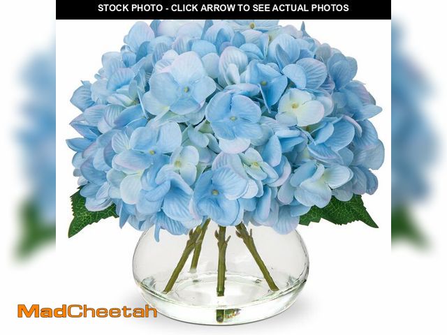 Lot 74-14268192 - Hollyone Hydrangea Artificial Flowers with Vase Blue Silk Fake Flowers Arrangements in Glass Vase wi...