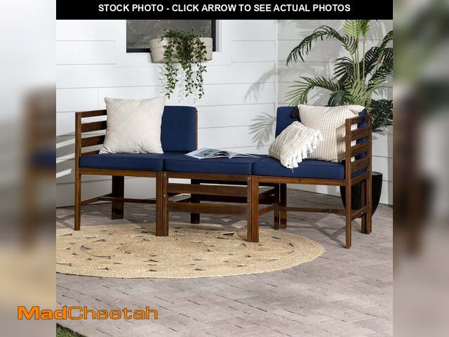 Lot 74-13776443 - Walker Edison Modern Acacia Modular Patio Sofa Set, Dark Brown/Navy - UNUSED