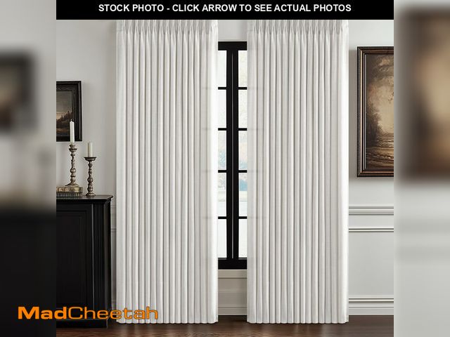 Lot 74-13622505 - Beige White Pleated Extra Wide Living Room Curtains 84 Inches Long 2 Panels Set, Neutral Textured Li...