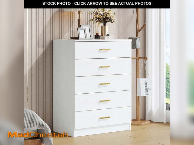 Lot 74-12804982 - UHOMEPRO White 5 Drawer Dresser, Chest of Drawers for Bedroom, Modern Storage Cabinet Dresser Organi...