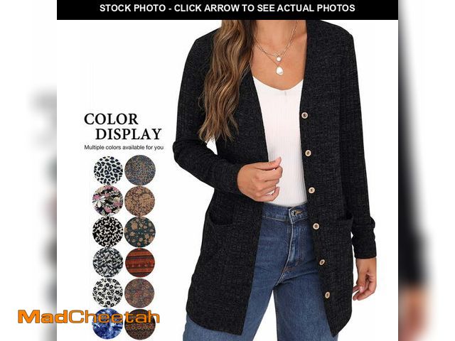 Lot 74-13054203 - JWD Open Front Black Cardigan for Women Button Down Long Sleeve Sweater Outerwear with Pocket XL bla...