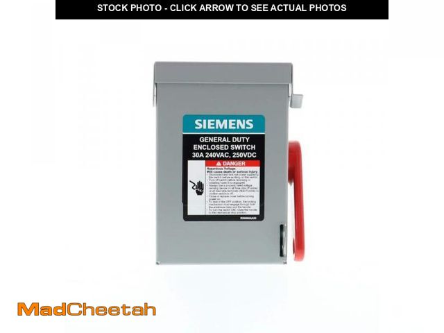 Lot 74-11826757 - Siemens General Duty 30 Amp 3-Pole 3-Wire 240-Volt Non-Fusible Indoor Safety Switch - UNUSED
