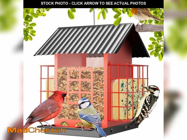 Lot 74-13624832 - FlowaFoli Bird Feeders for Outdoors Hanging, Metal Bird Feeder with Double Suet Cage Cake, Large Cap...