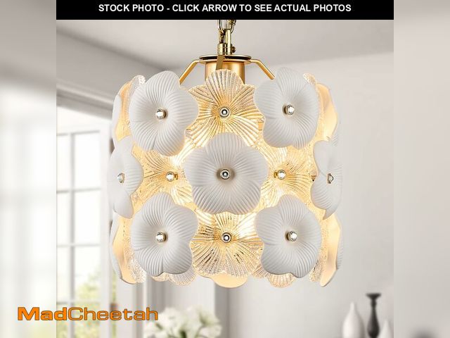 Lot 74-12606601 - Poemoon Gold Glass Pendant Light with White Ceramic Flowers, 1-Pack Luxury Small Ceiling Pendant Lig...