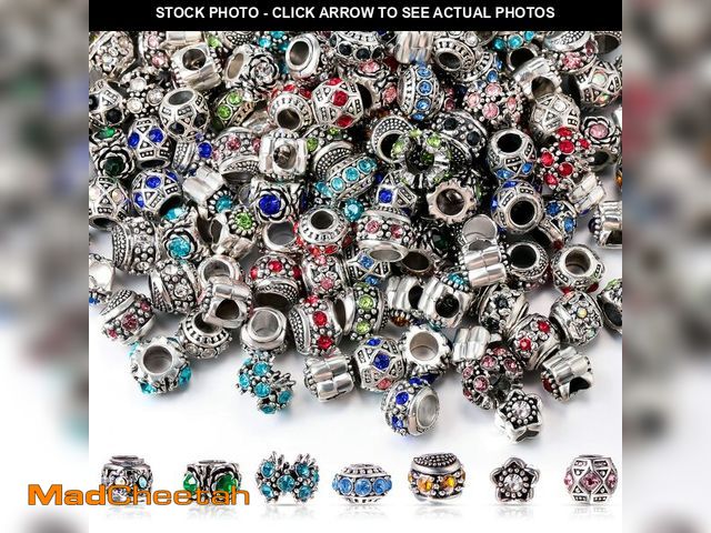 Lot 74-14263484 - 200 Pieces European Bead for Jewelry Making with Silver Metal Rhinestone Alloy Rhinestone Metal Asso...