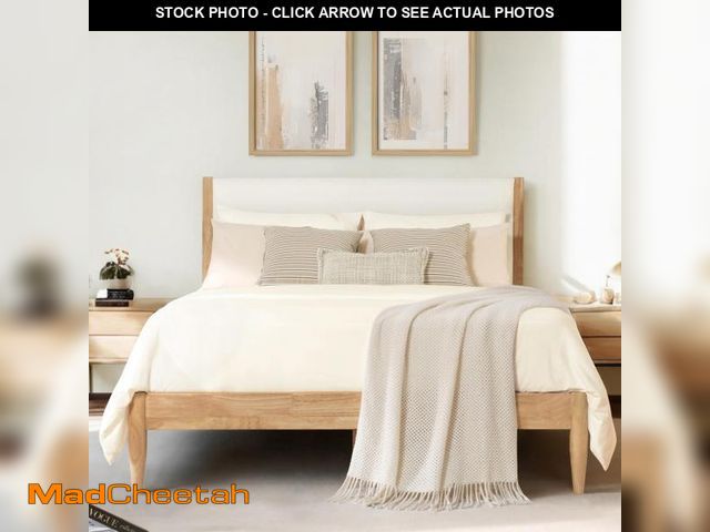 Lot 74-12281692 - KISLOT Wood Bed Frame with Upholstered Headboard Wooden Platform with Silent Slat Support Mattress F...