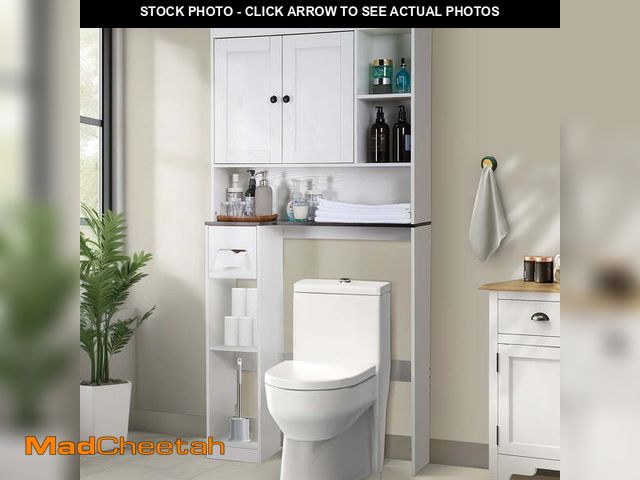 Lot 74-12781473 - Over the Toilet Storage Cabinet, Farmhouse Storage Cabinet Shelf with 2 Barn Door &amp; Tissue Holde...