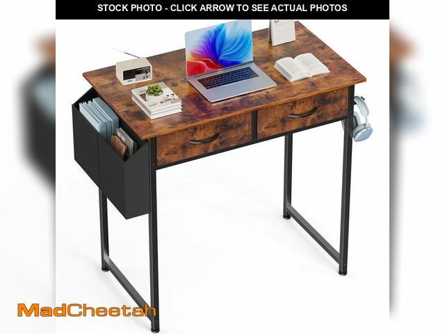 Lot 74-12803281 - edx Small Desk with Fabric Drawers &amp; Storage Bag Iron Hook, Home Office Computer Desk, Writing D...
