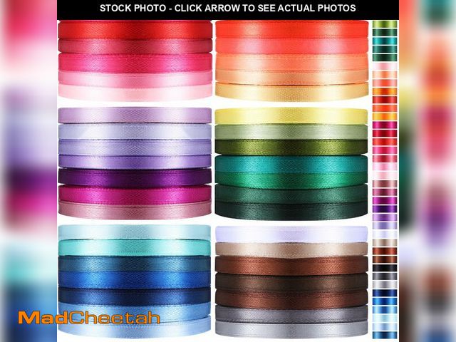 Lot 74-14432676 - Thiccywoov 40 Rolls Rainbow Satin Ribbons Colorful Fabric Ribbons Assorted Solid for Gift Wrapping B...