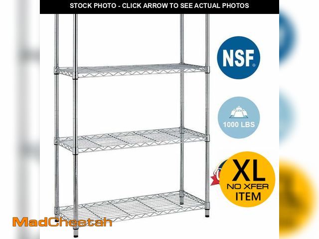 Lot 74-14259743 - BestOffice 4 Shelf Wire Shelving,Height Adjustable Metal Shelving,for 1000 LBS Capacity,Chrome - UNU...