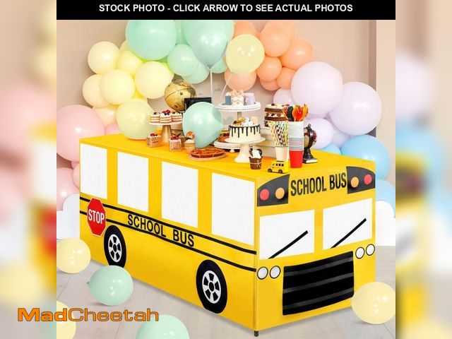 Lot 74-12176589 - 6 Ft School Bus Tablecloths Birthday Party Decorations School Bus Theme Table Cover Washable Fabric ...
